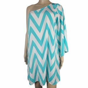 MINT OFF THE SHOULDER CHEVRON DRESS